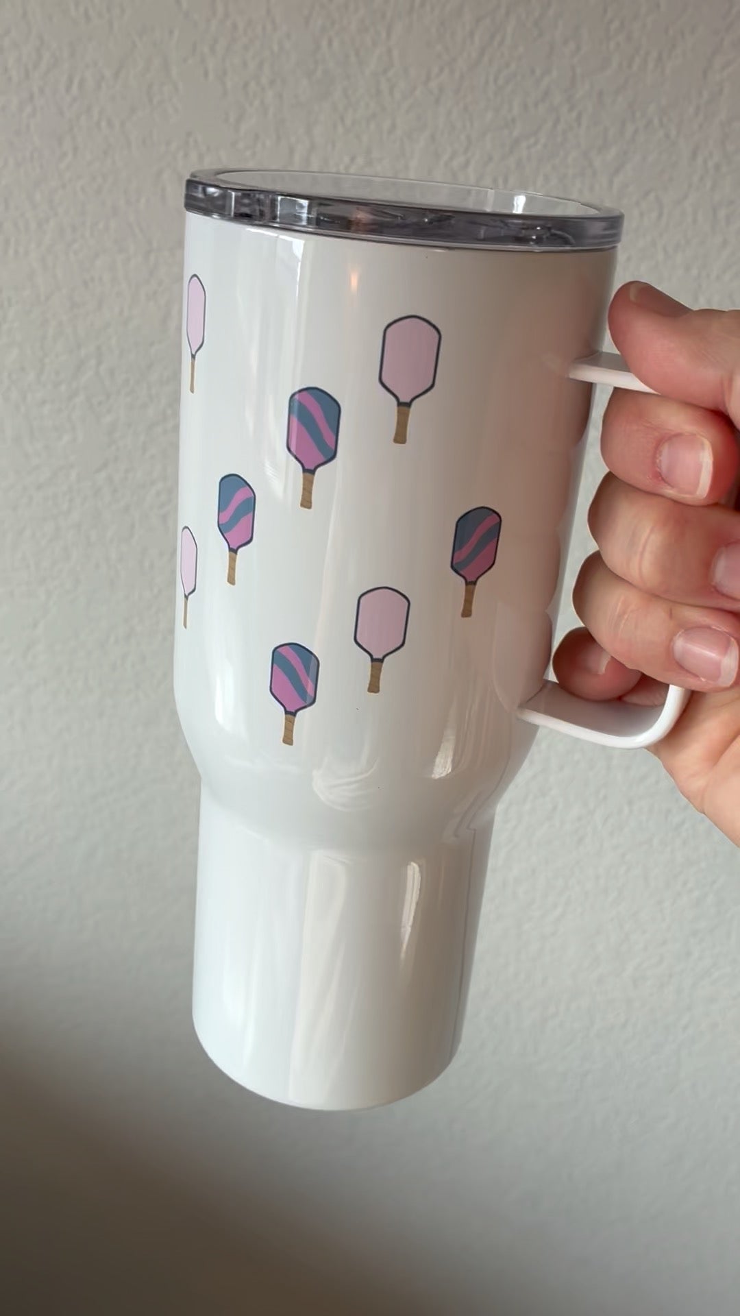 Pink Pickleball Travel mug with handle 25 oz