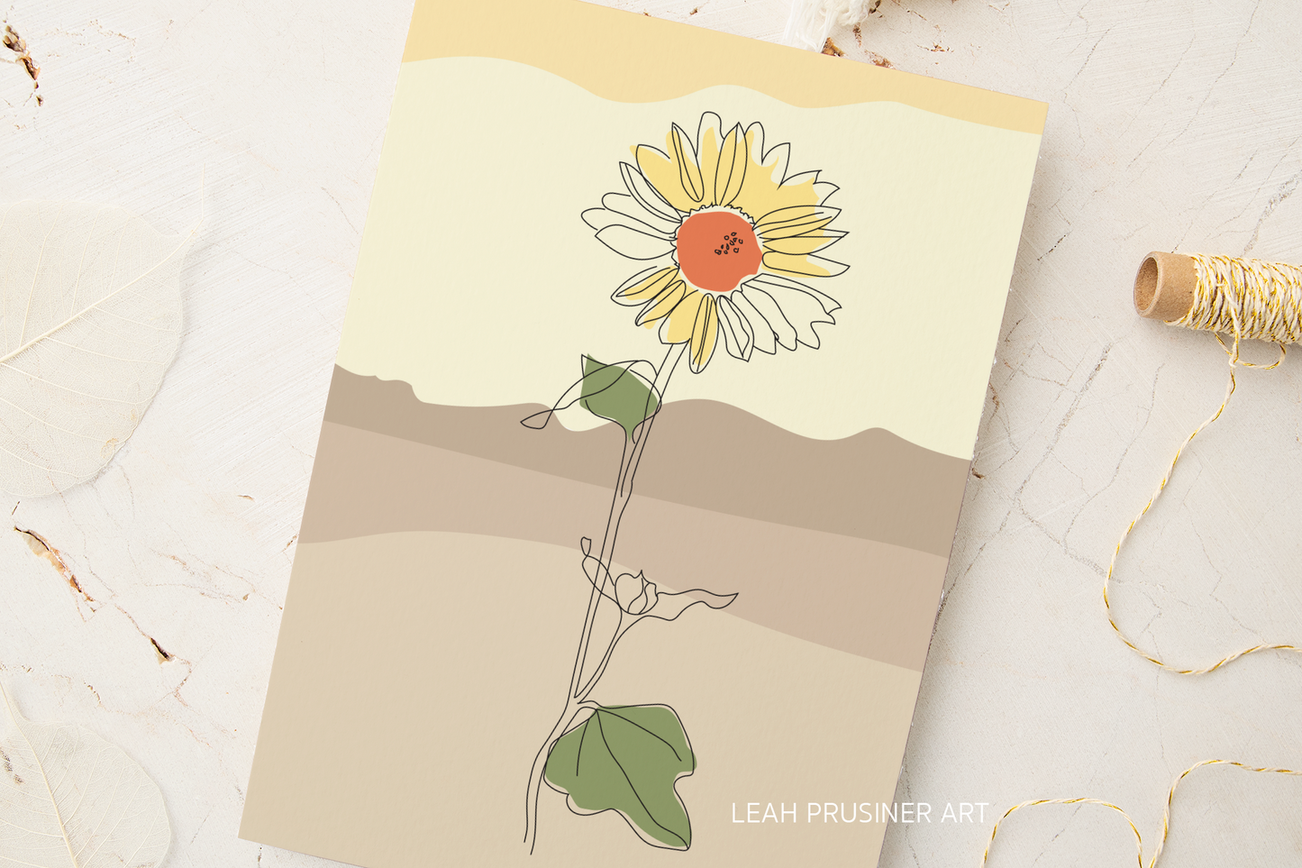 Abstract Sunflower Art Print - Blue or Beige