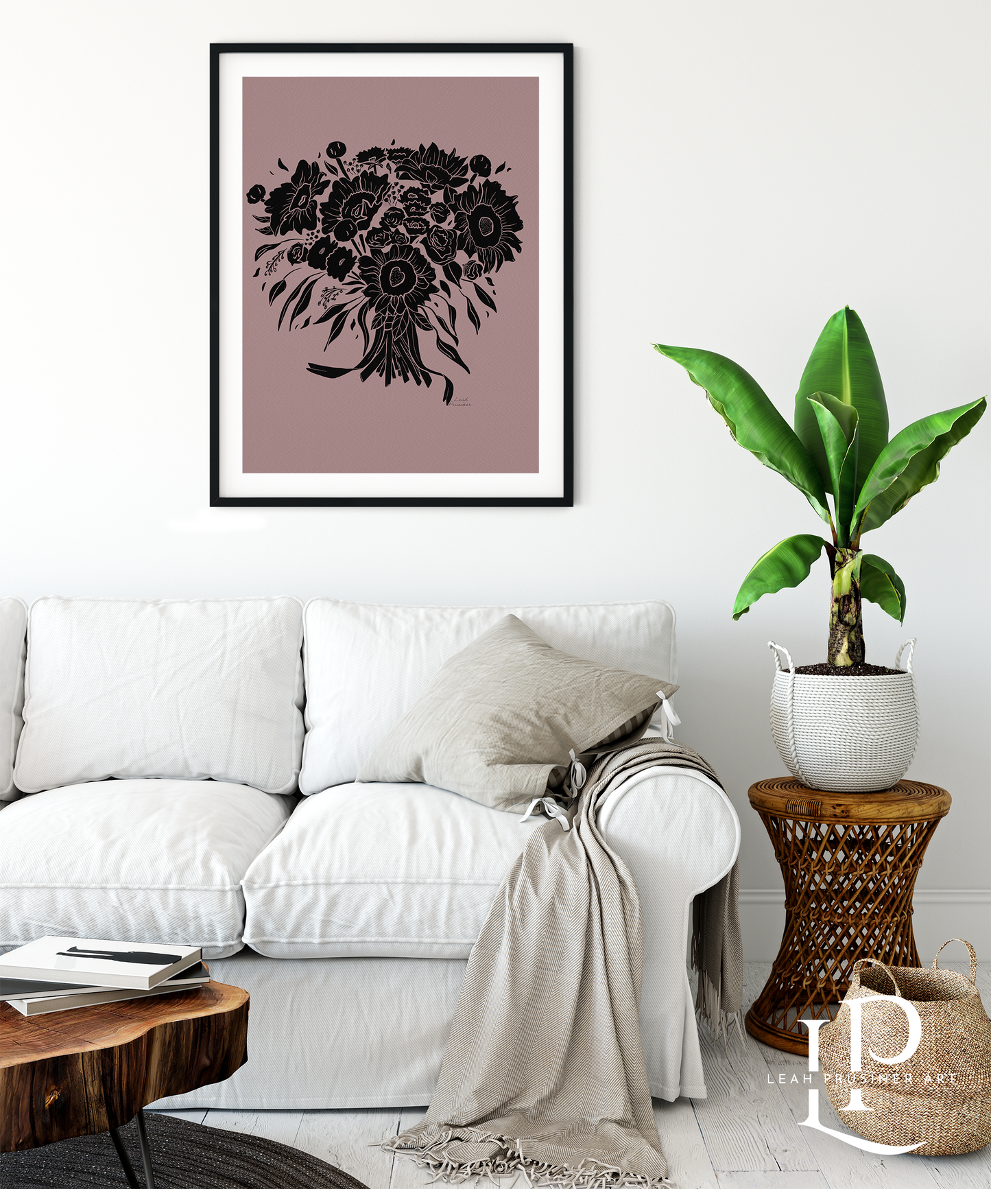 Sunflower Bouquet Art Print - Purple or Green