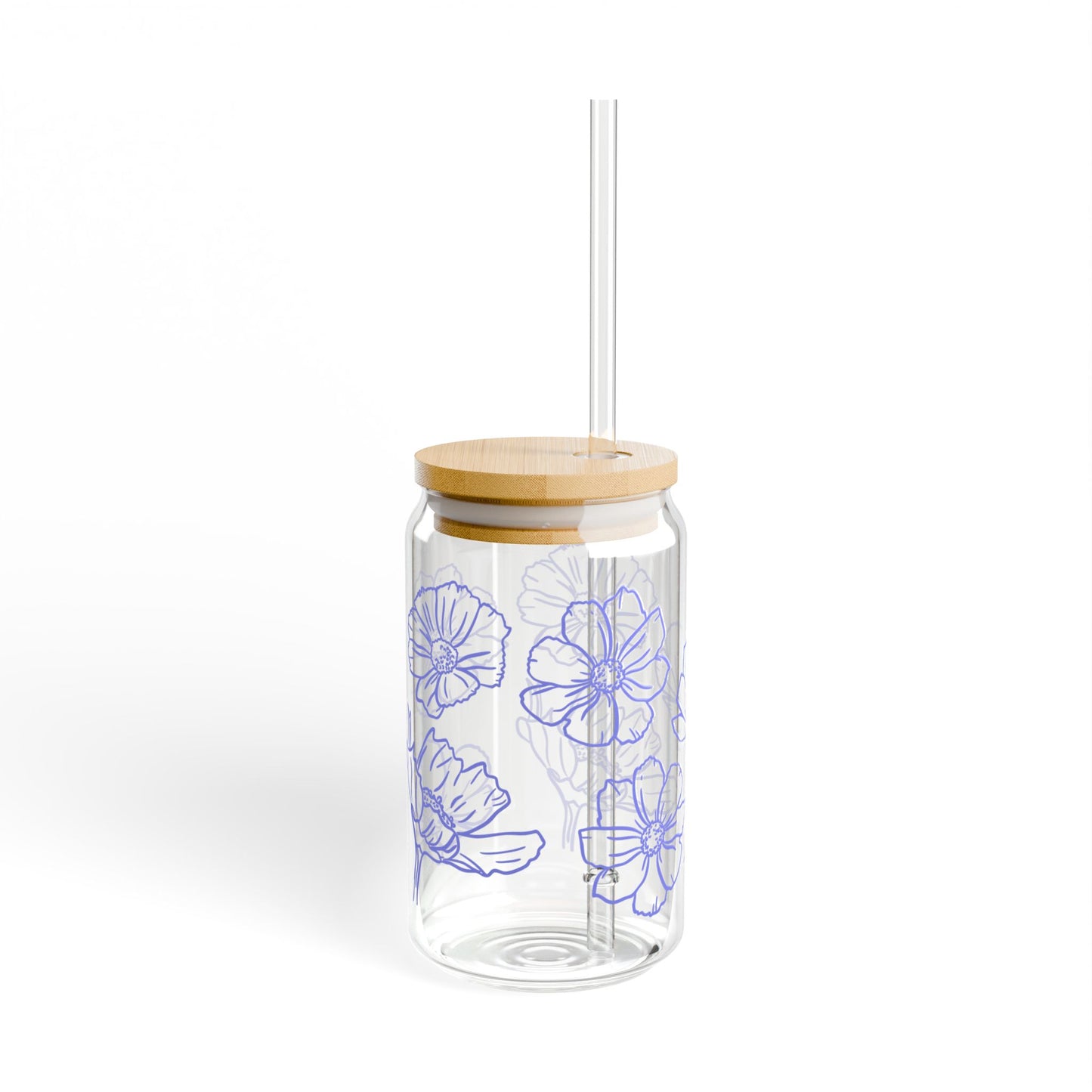 Lavender Flower Outline Sipper Glass 16oz | Floral Iced Coffee Glass