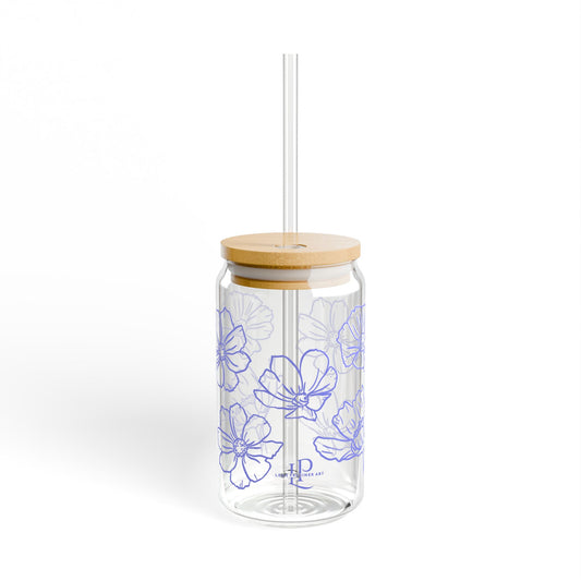 Lavender Flower Outline Sipper Glass 16oz | Floral Iced Coffee Glass