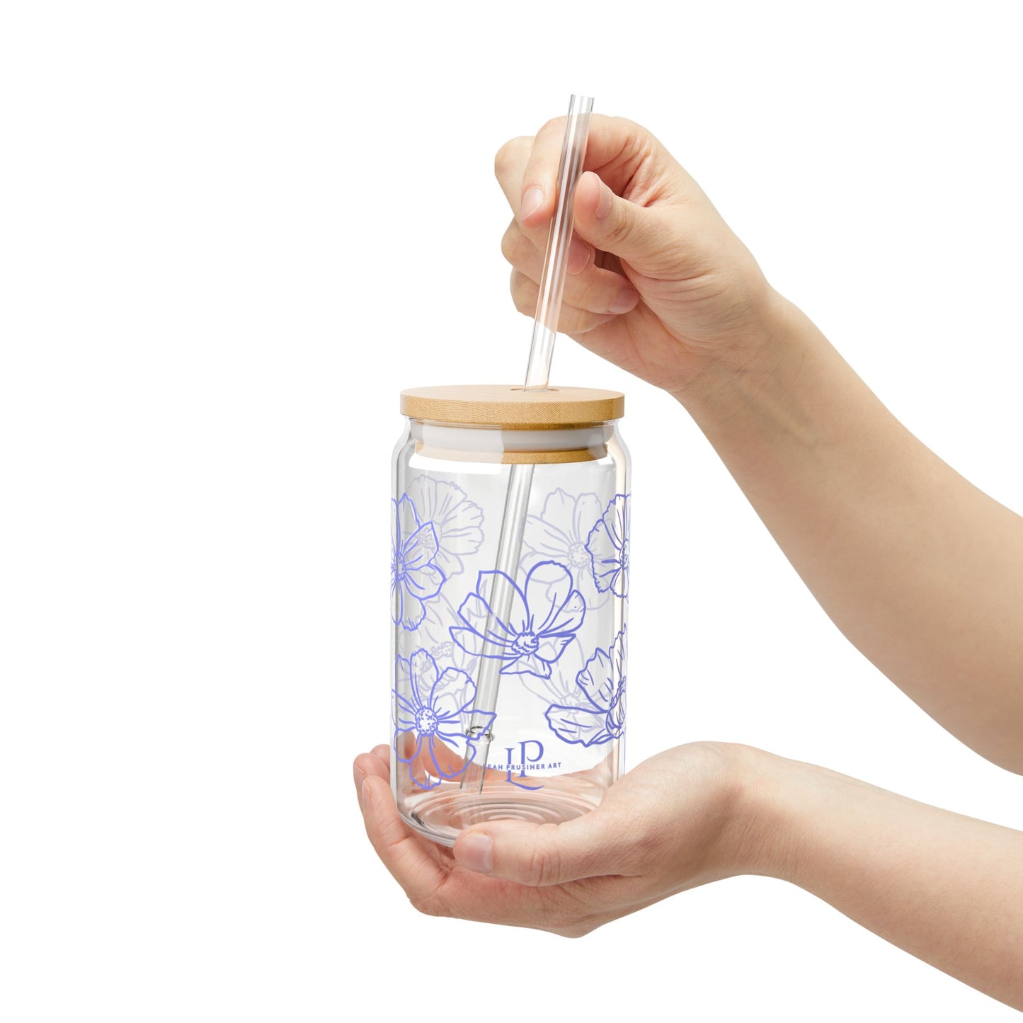 Lavender Flower Outline Sipper Glass 16oz | Floral Iced Coffee Glass