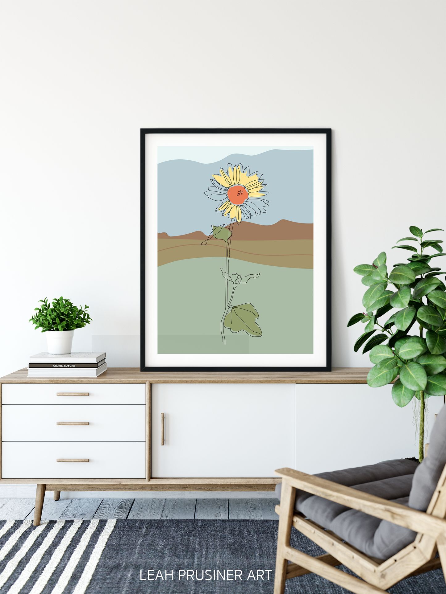 Abstract Sunflower Art Print - Blue or Beige