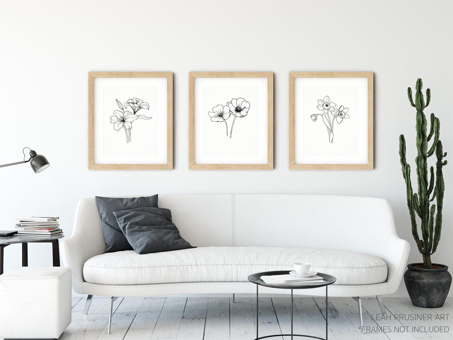 Black & White Botanical Flower Art Prints - Anemones, Lilies, Daffodils