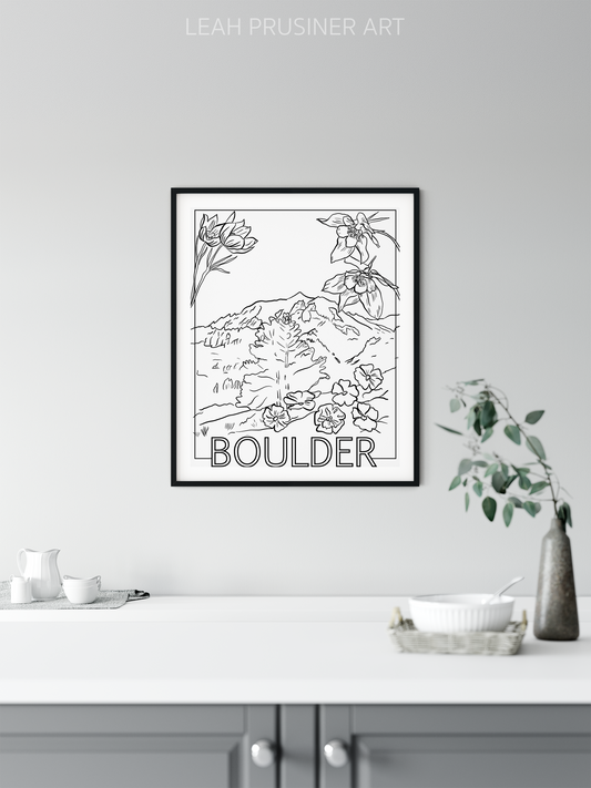 Black & White - Boulder - Wildflowers and Views Art Print