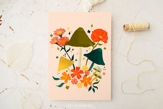 Pink Shrooms & Blooms Art Print