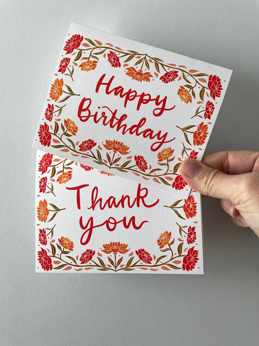 Fall Floral Border Thank You or Birthday Greeting Card