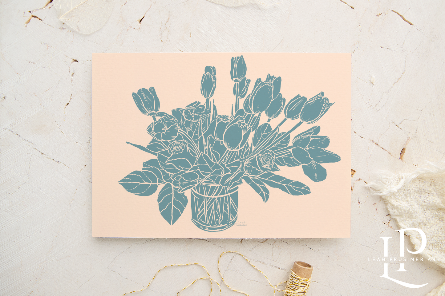 Hopeful Tulips & Roses Block Print Art Print
