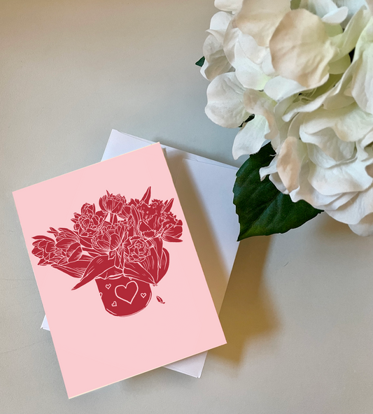 Hearts and Flowers Pink Card