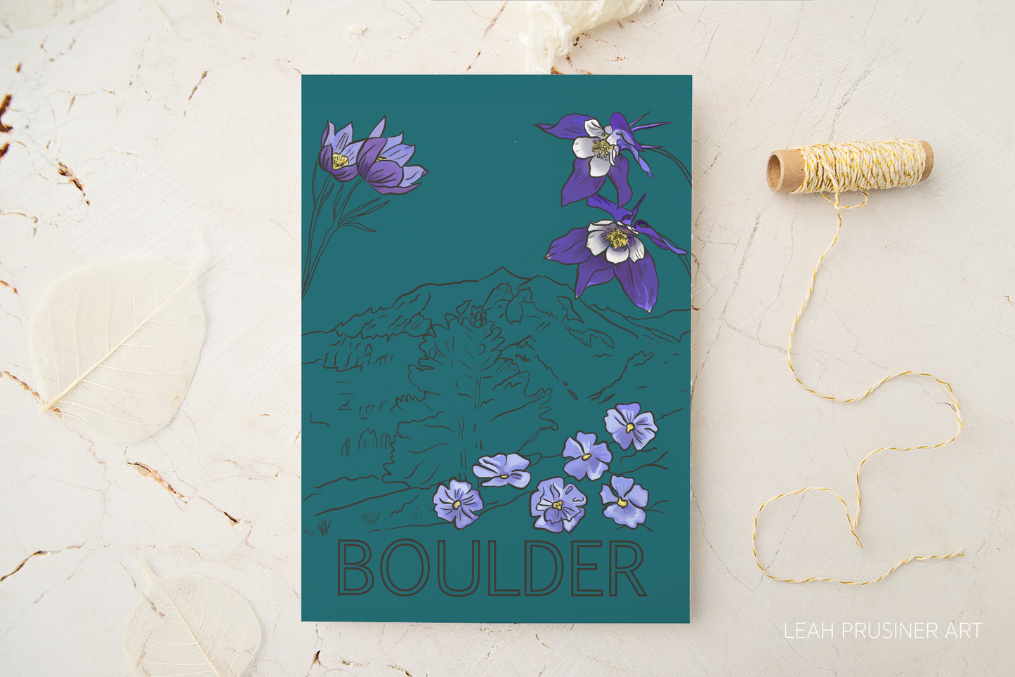 Boulder Wildflowers and Mountain Views Purple and Green Art Print