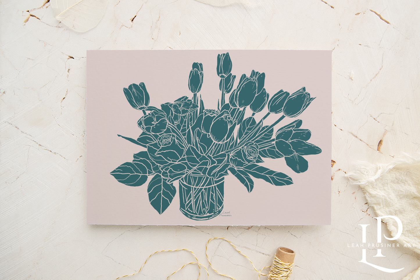 Hopeful Tulips & Roses Block Print Art Print