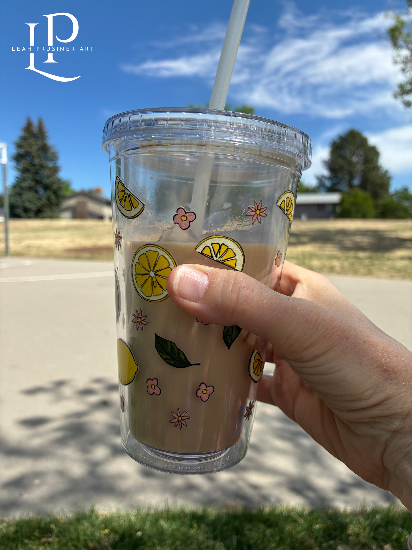 Summer Floral Lemons Plastic Tumbler - Iced Coffee, Lemonade Cup