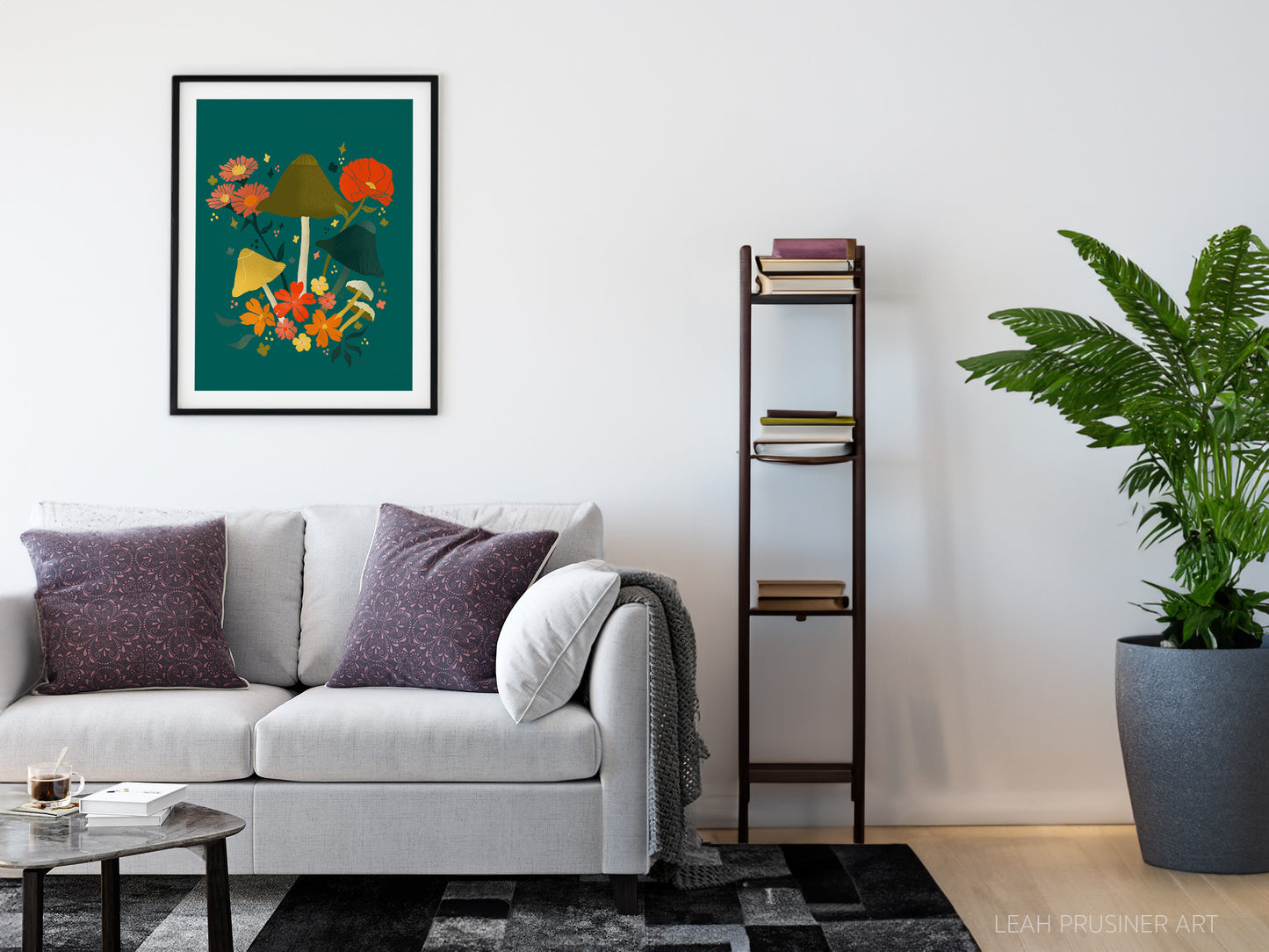 Green Shrooms & Blooms Art Print