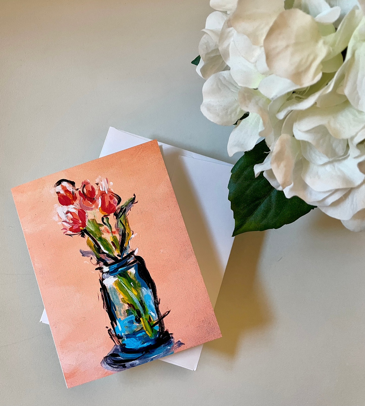 Peach Tulips Abstract Floral Greeting Card