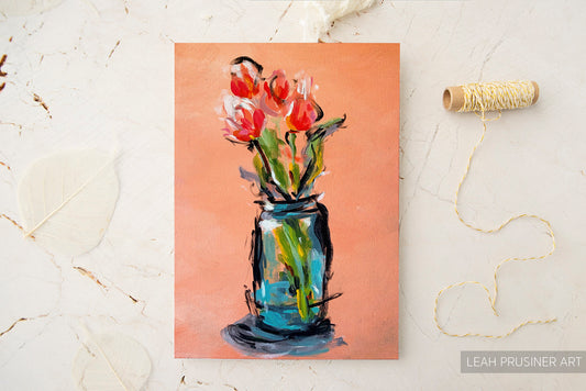 Peach Tulips Abstract Art Print