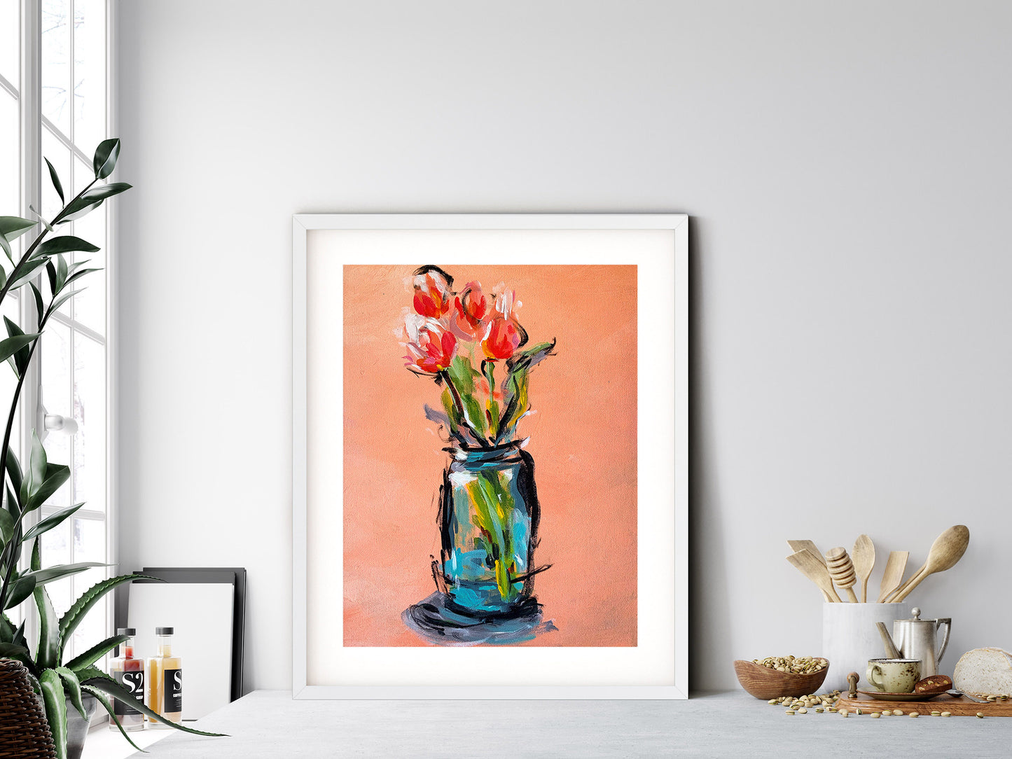 Peach Tulips Abstract Art Print