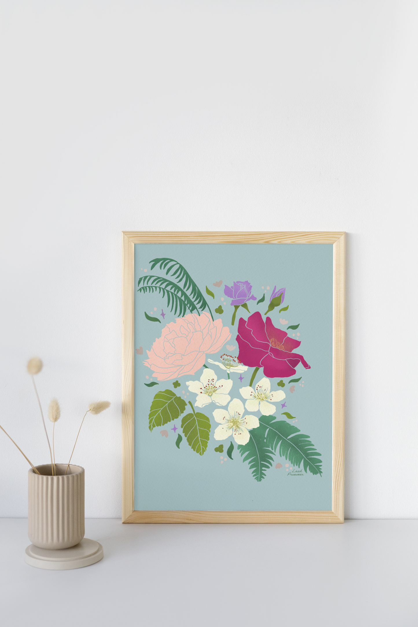 Summer in Portland Floral Art Print Light Blue