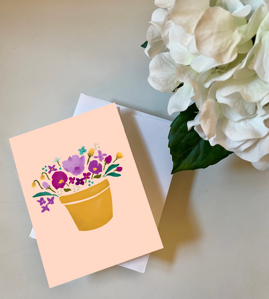 Purple Potted Flowers Greeting Card