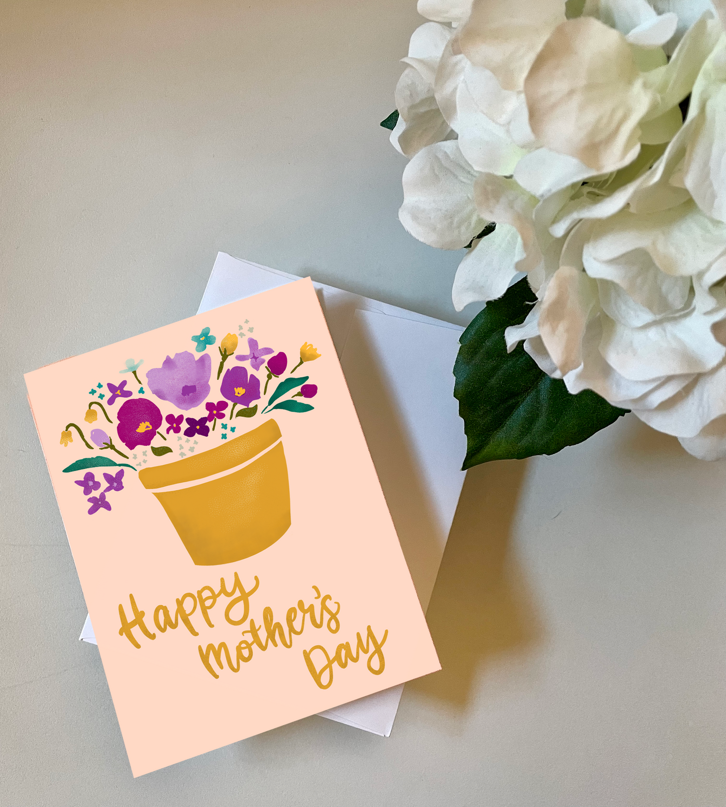 Purple Potted Flowers Greeting Card