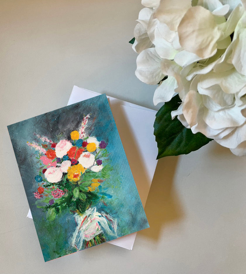 Blue Bouquet Abstract Floral Greeting Card