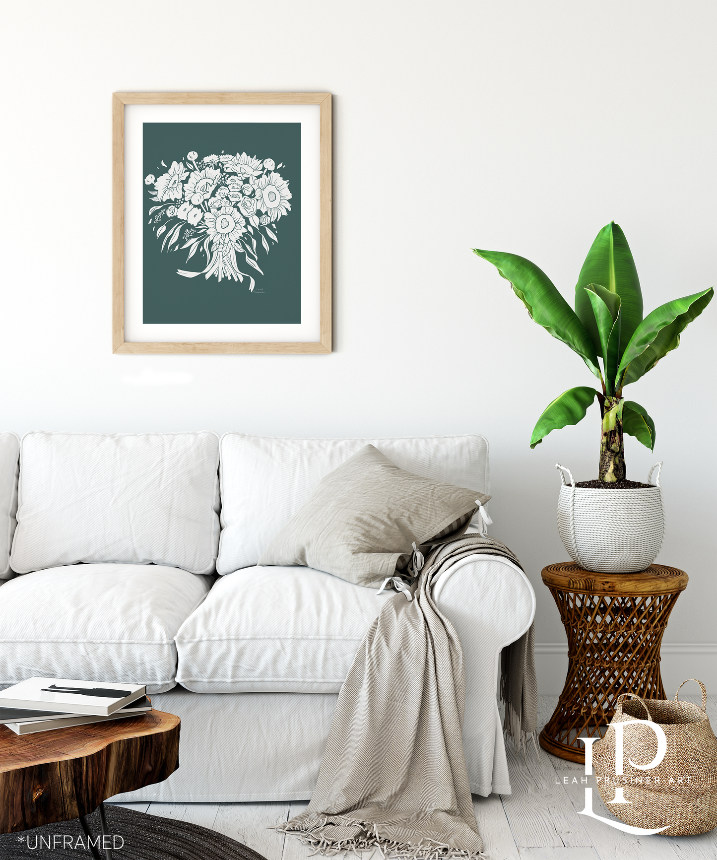 Sunflower Bouquet Art Print - Purple or Green