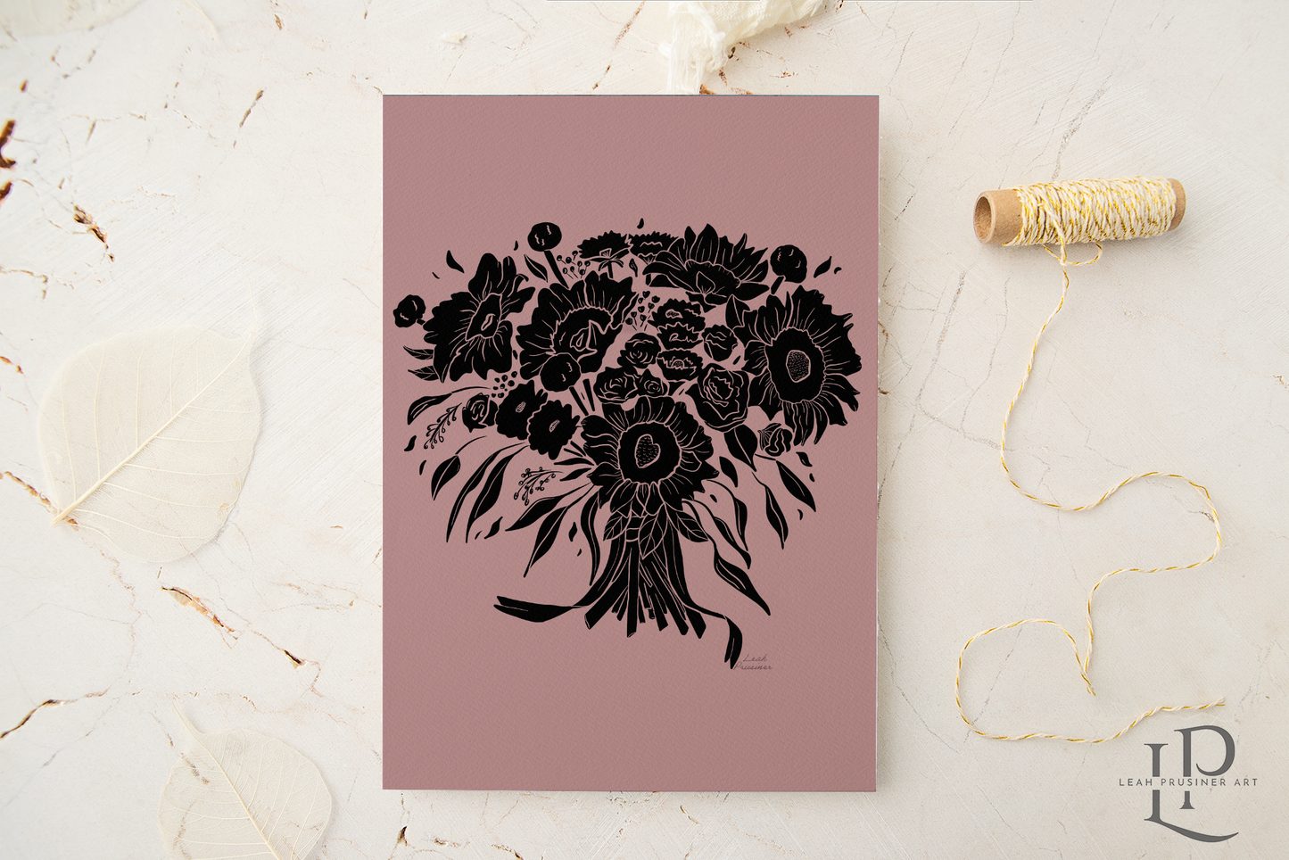 Sunflower Bouquet Art Print - Purple or Green