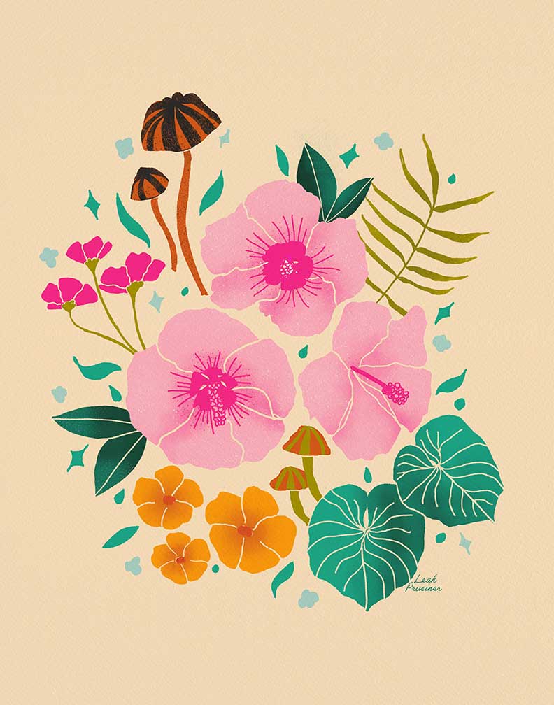 Tropical Shrooms & Blooms Art Print