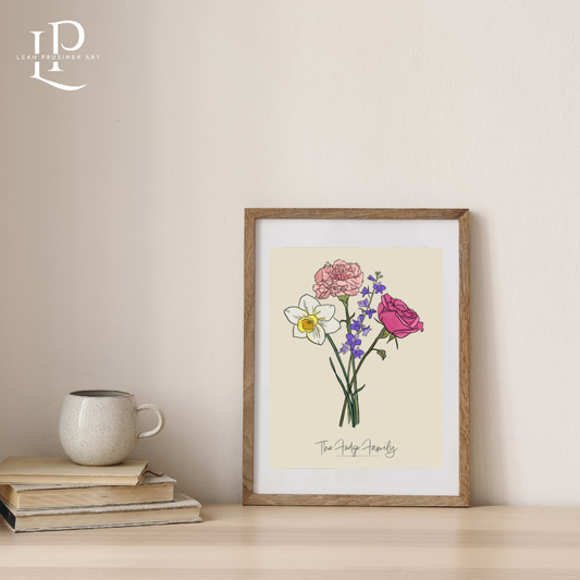 Custom Color Personalized Birth Month Flower Art Print